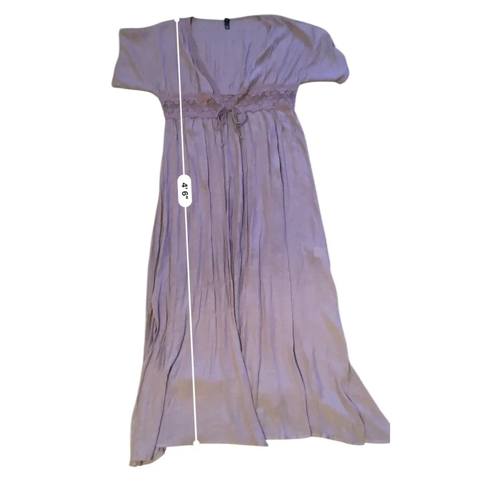 Alya Duster Cardigan L/XL Dusty Rose Lace Trim Boho‎ Open Front Maxi Kimono - Picture 13 of 13